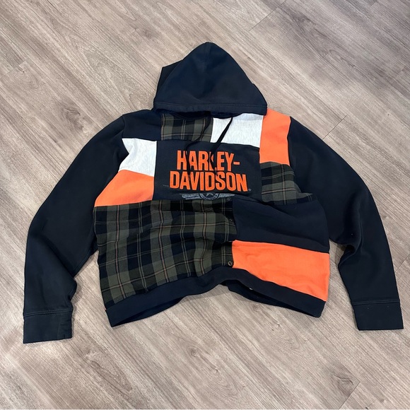 Harley-Davidson Tops - Harley-Davidson Handmade Upcycled Patchwork Relaxed Soft Casual Hoodie Sweater